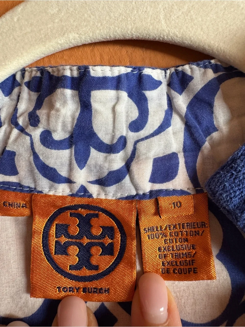 Tory Burch Blue White Printed Cotton Tunic Blouse Cover Up Size 10